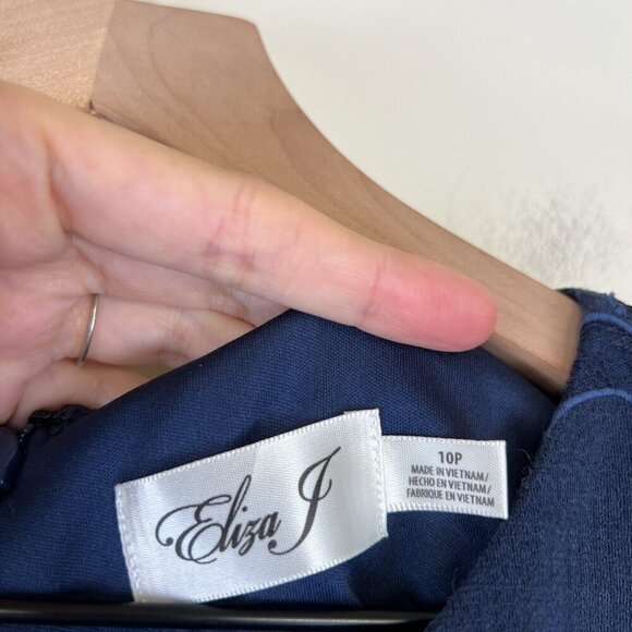 Eliza J Navy Blue Sleeveless Scalloped Hem Lace A-Line Dress - Picture 4 of 6